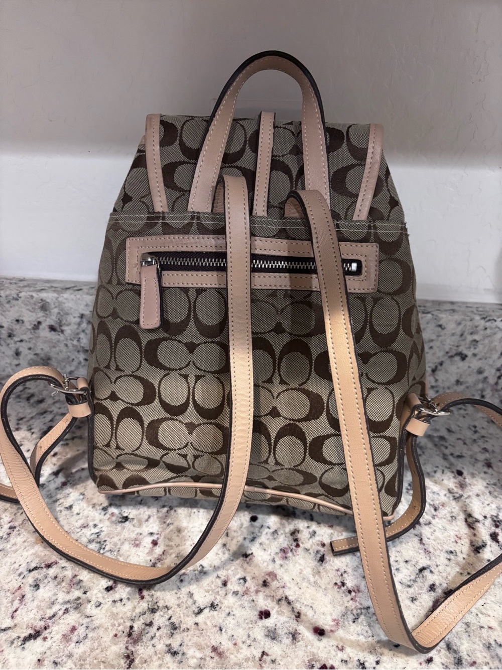 Coach Taupe Signature Canvas Backpack with Pale Pink Trim - Picture 2 of 3